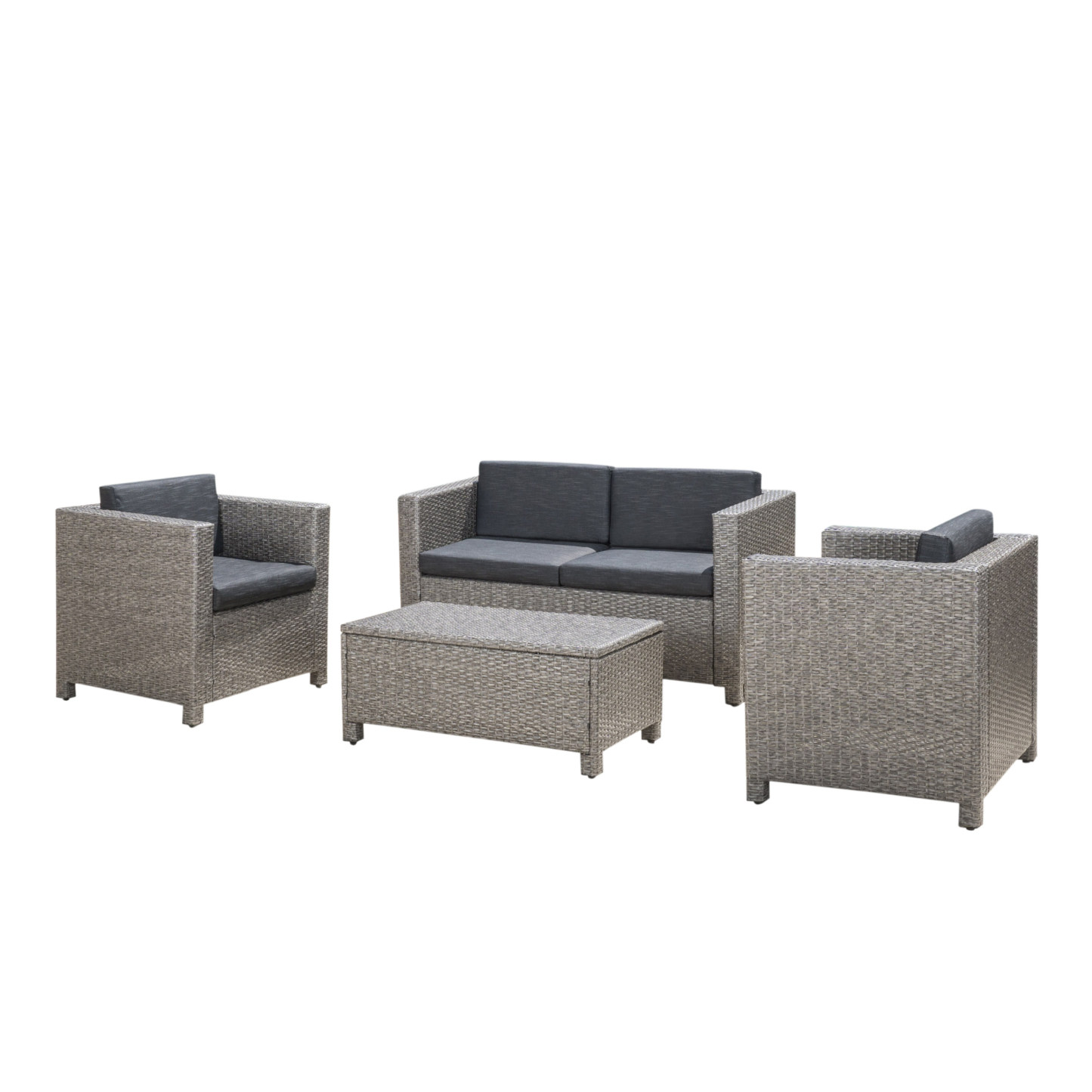4-Piece Patio Wicker Sofa Set – Loveseat + 2 Club Chairs + Table – All-Weather, Water-Resistant Outdoor Furniture