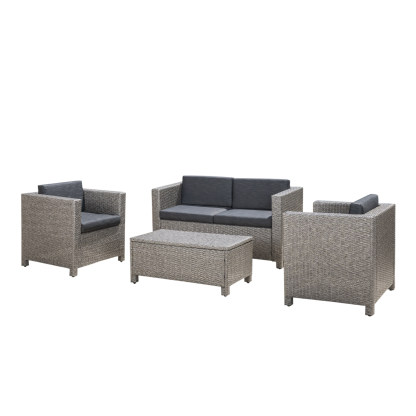 4-Piece Patio Wicker Sofa Set – Loveseat + 2 Club Chairs + Table – All-Weather, Water-Resistant Outdoor Furniture