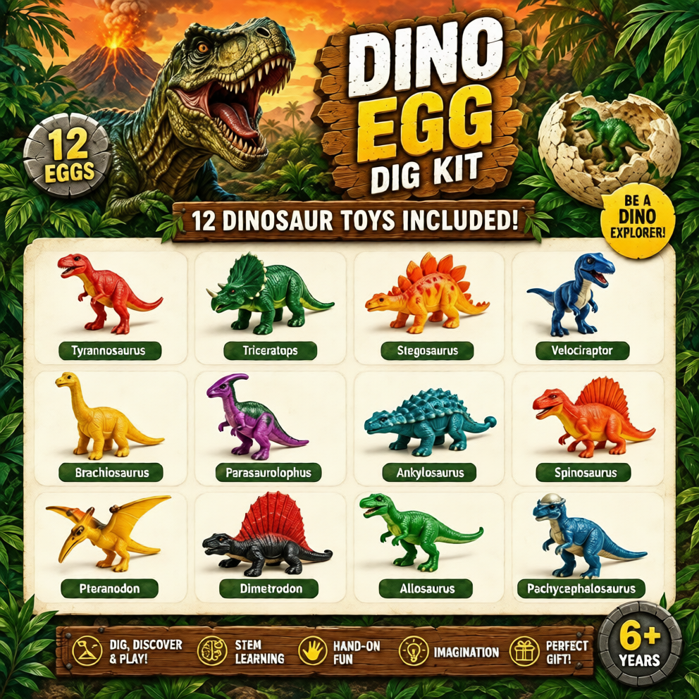 Easter Egg Dig Kit with 12 Dinosaur Toys for Kids Archaeology Science STEM Activity for Exciting Excavation Fun