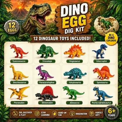 Easter Egg Dig Kit with 12 Dinosaur Toys for Kids Archaeology Science STEM Activity for Exciting Excavation Fun