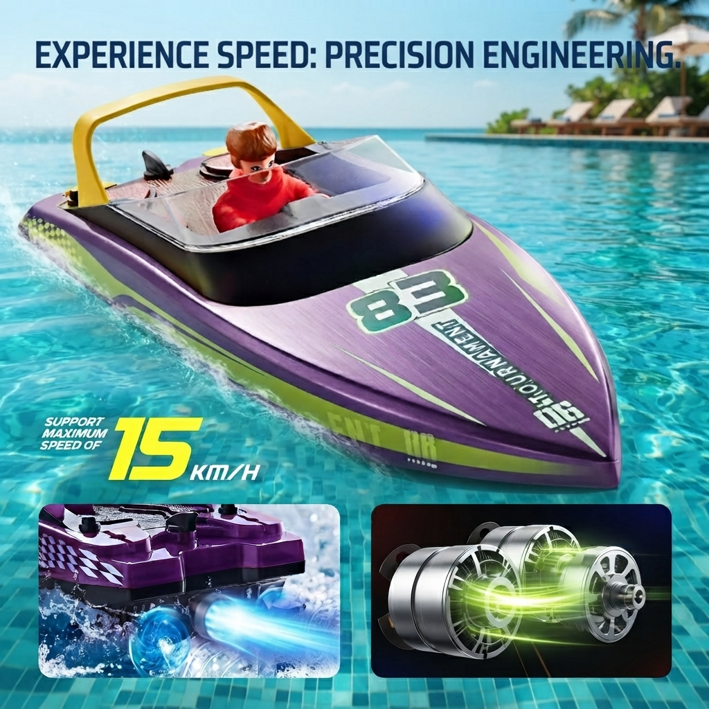 Fast RC Boat Set for Kids - 2-Pack 10-Inch Remote Control Speedboats, 15 KPH, Ages 3+