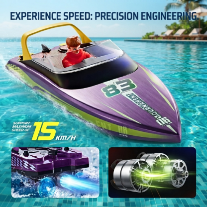 Fast RC Boat Set for Kids - 2-Pack 10-Inch Remote Control Speedboats, 15 KPH, Ages 3+