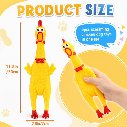 6 Pcs Large Screaming Chicken Dog Toys, 12-Inch Yellow Rubber Squeaky Chicken Toys for Dogs, Funny Squeeze Pet Chew Toy Set
