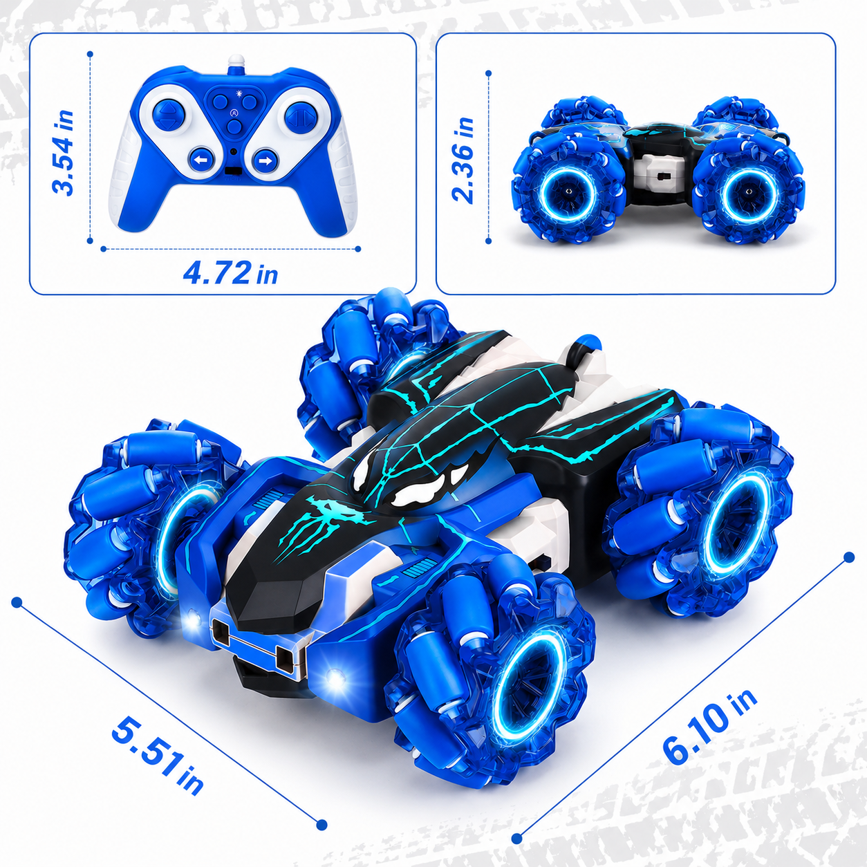 4WD RC Stunt Car 2.4GHz Remote Control Drift Vehicle with 360° Rotation, Double-Sided Driving, LED Lights, Rechargeable Off-Road Toy for Kids