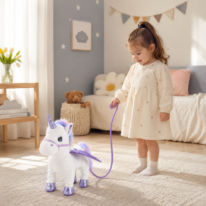 Interactive Unicorn Plush Toy with Walking, Singing & Music, Electronic Stuffed Pony for Kids