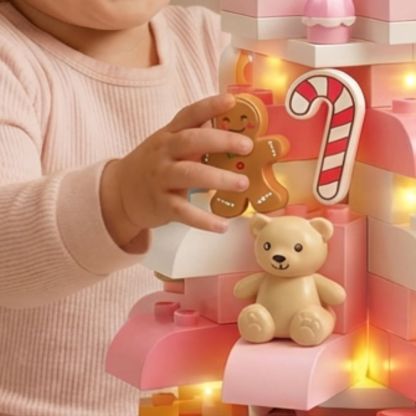 Pink Crystal Christmas Tree Building Block Set Music Box with LED Light Rotating Xmas Bricks Toy for Girls Ages 6+ Musical Blocks Toy