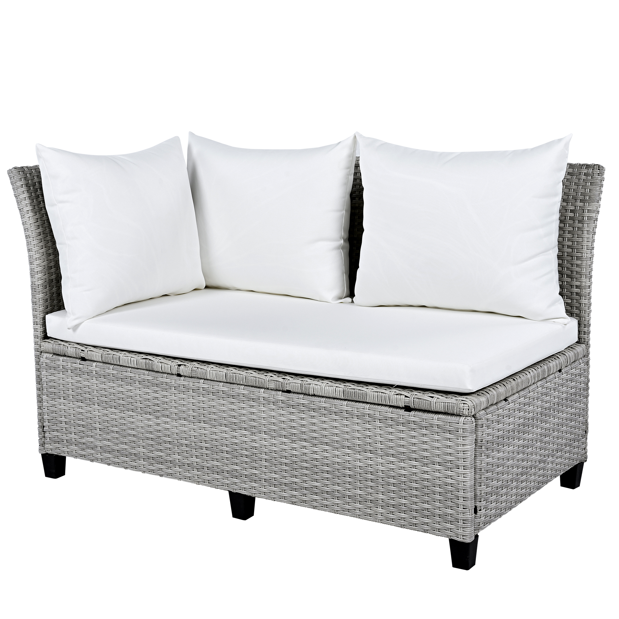 TOMAX 5-Piece Outdoor Patio Rattan Sofa Set, Sectional PE Wicker L-Shaped Garden Furniture Set with 2 Extendable Side Tables, Dining Table and Washable Covers for Backyard, Poolside, Indoor, White