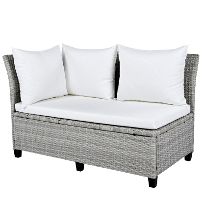 TOMAX 5-Piece Outdoor Patio Rattan Sofa Set, Sectional PE Wicker L-Shaped Garden Furniture Set with 2 Extendable Side Tables, Dining Table and Washable Covers for Backyard, Poolside, Indoor, White
