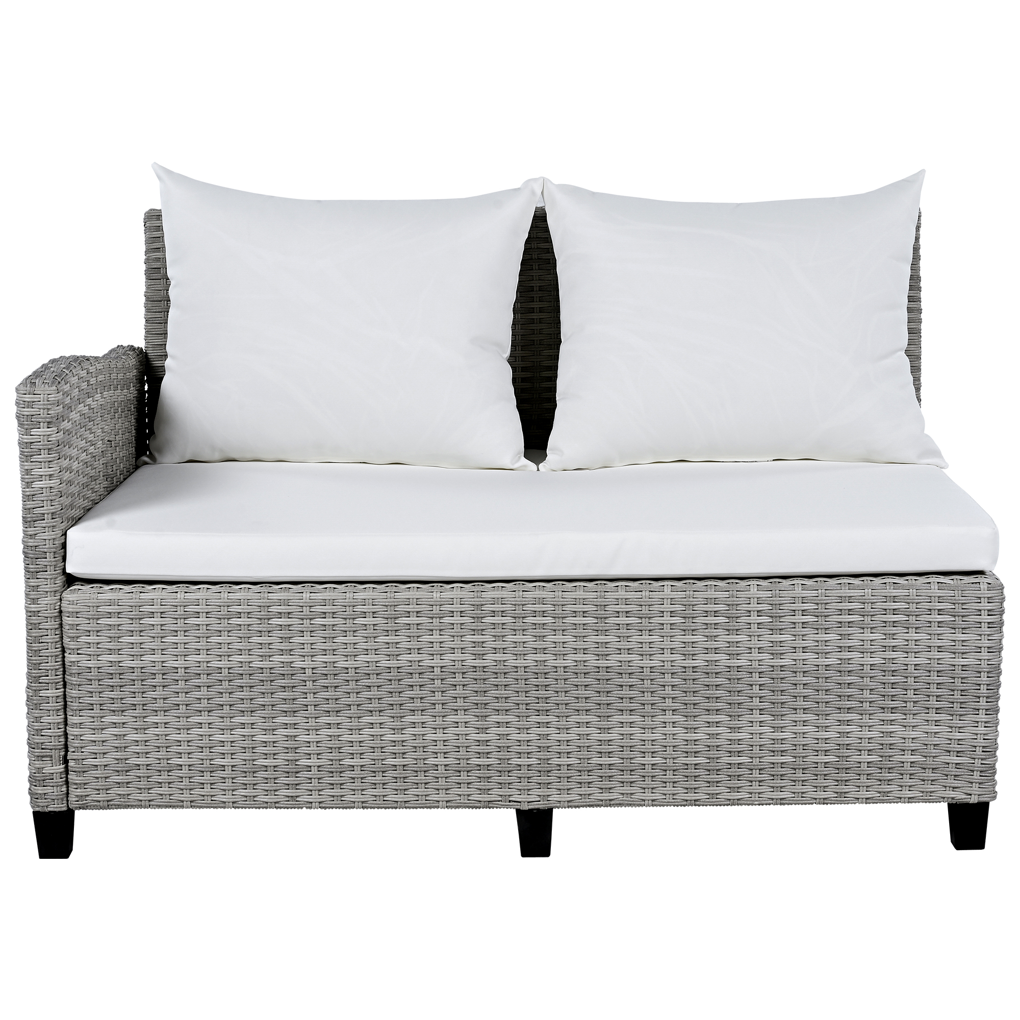 TOMAX 5-Piece Outdoor Patio Rattan Sofa Set, Sectional PE Wicker L-Shaped Garden Furniture Set with 2 Extendable Side Tables, Dining Table and Washable Covers for Backyard, Poolside, Indoor, White