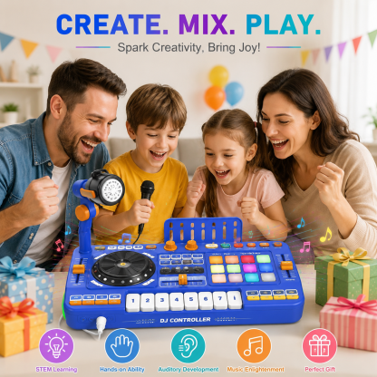 DJ Mixer Toys for Kids, Electronic Musical DJ Toys with Lights and Songs, Sound Effects with Microphone, Birthday Gifts for Boys Girls