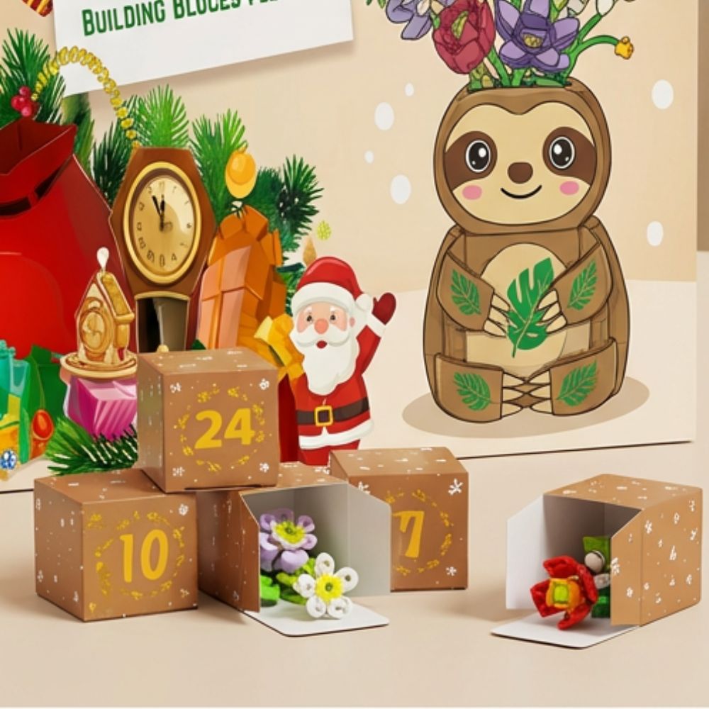 Advent Calendar Flower Bouquet Building Blocks,24 Days Christmas Countdown Calendars with 24 Kinds of Flowers,Unique Advent Calendar