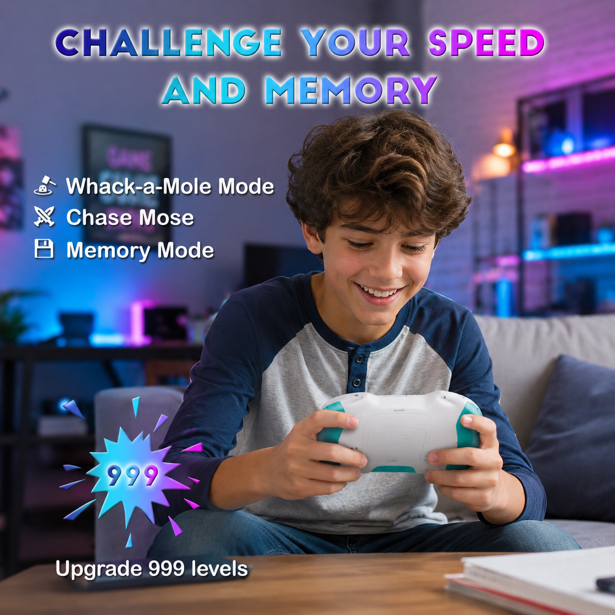 Fast Push Bubble Game Console, Handheld Electronic Memory Game with Lights, Reflex Training Fidget Toy for Kids, Birthday Gift