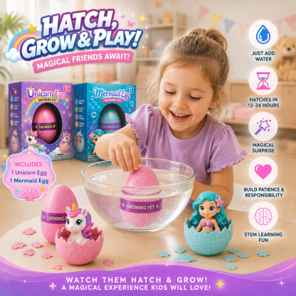 Growing Unicorn & Mermaid Hatching Eggs Toy Set for Kids, 2-Pack Surprise Hatch & Grow Sensory Educational Toy, Birthday & Christmas Gift