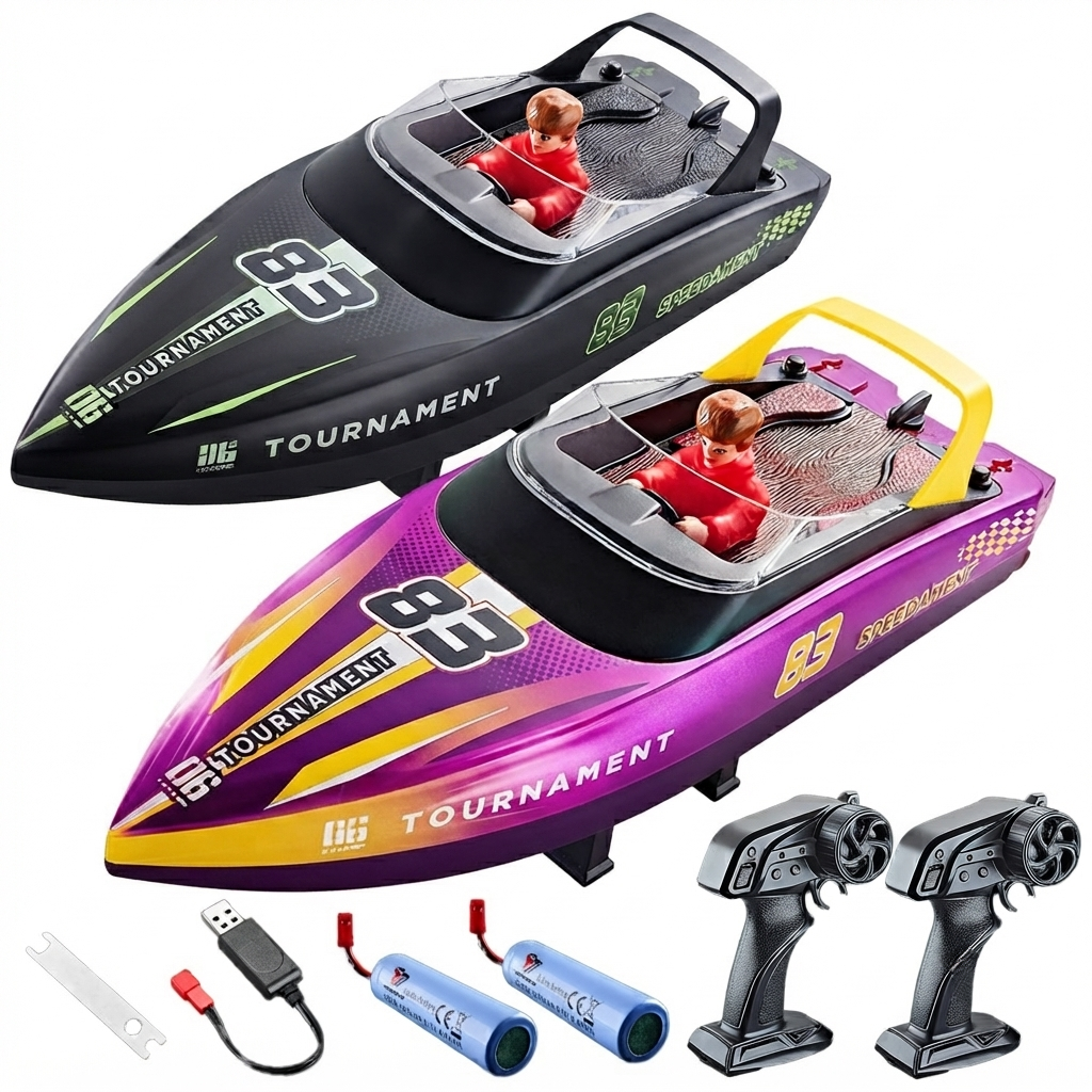 Fast RC Boat Set for Kids - 2-Pack 10-Inch Remote Control Speedboats, 15 KPH, Ages 3+