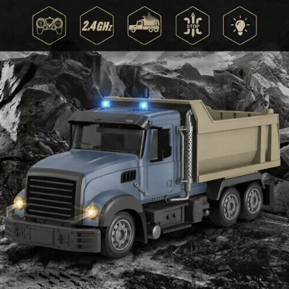 Remote Control Dump Truck Toy, 7-Channel RC Construction Truck with Lights, Sounds & Rechargeable Battery for Boys Ages 4-7