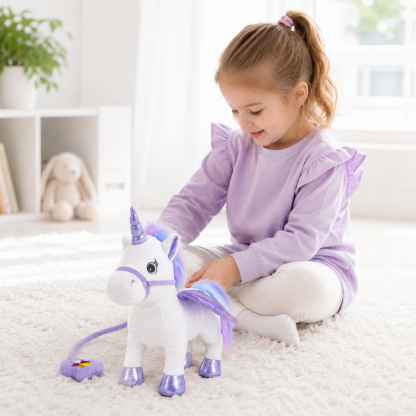 Interactive Unicorn Plush Toy with Walking, Singing & Music, Electronic Stuffed Pony for Kids