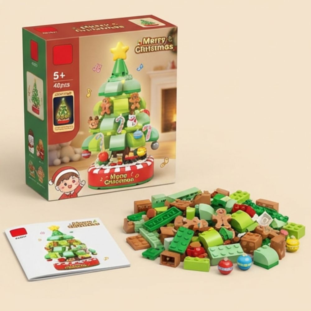 Christmas Tree Building Blocks Kits Party Set with Music Box Led Light Kit DIY Birthday Gift for Kids Boys Girls（870 Pieces）