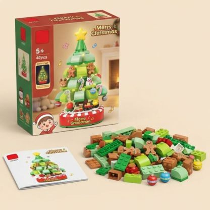 Christmas Tree Building Blocks Kits Party Set with Music Box Led Light Kit DIY Birthday Gift for Kids Boys Girls（870 Pieces）