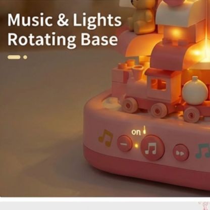 Pink Crystal Christmas Tree Building Block Set Music Box with LED Light Rotating Xmas Bricks Toy for Girls Ages 6+ Musical Blocks Toy