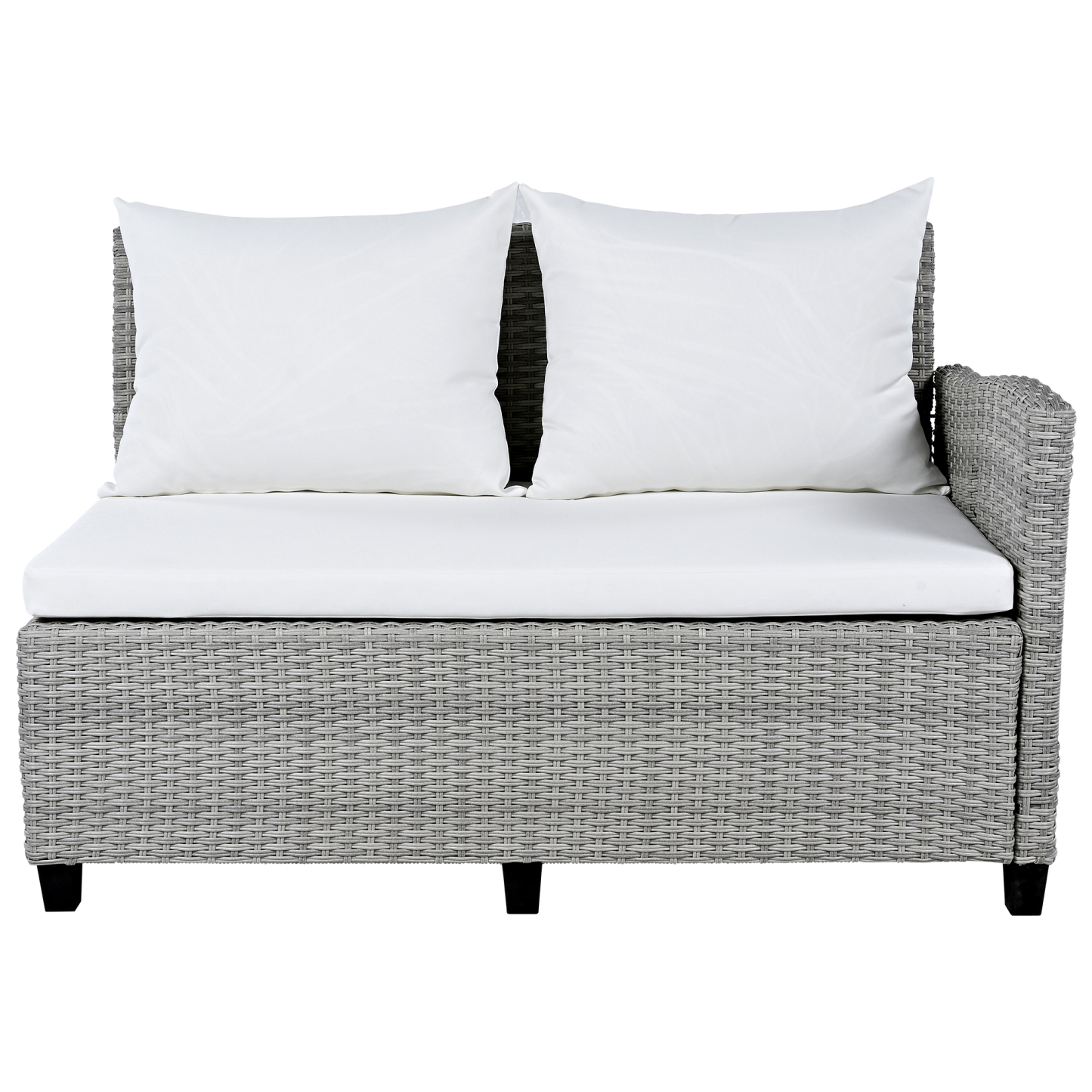 TOMAX 5-Piece Outdoor Patio Rattan Sofa Set, Sectional PE Wicker L-Shaped Garden Furniture Set with 2 Extendable Side Tables, Dining Table and Washable Covers for Backyard, Poolside, Indoor, White