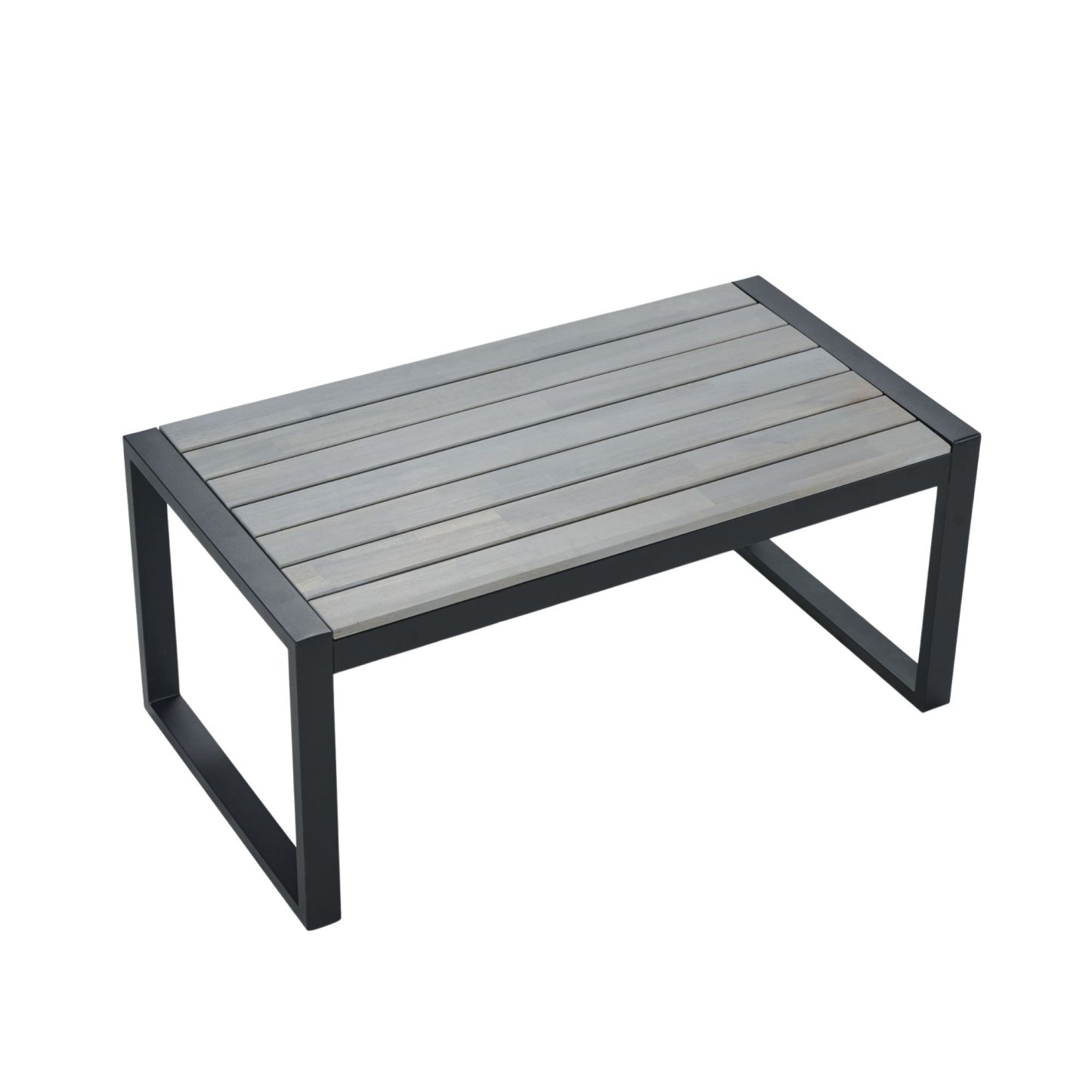 4-Piece Patio Furniture Set Outdoor Balcony Porch Garden Backyard Lawn Furniture Gray Acacia Wood Table Top, Blue Cushion and Light Gray rattan