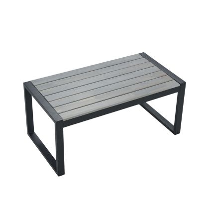 4-Piece Patio Furniture Set Outdoor Balcony Porch Garden Backyard Lawn Furniture Gray Acacia Wood Table Top, Blue Cushion and Light Gray rattan