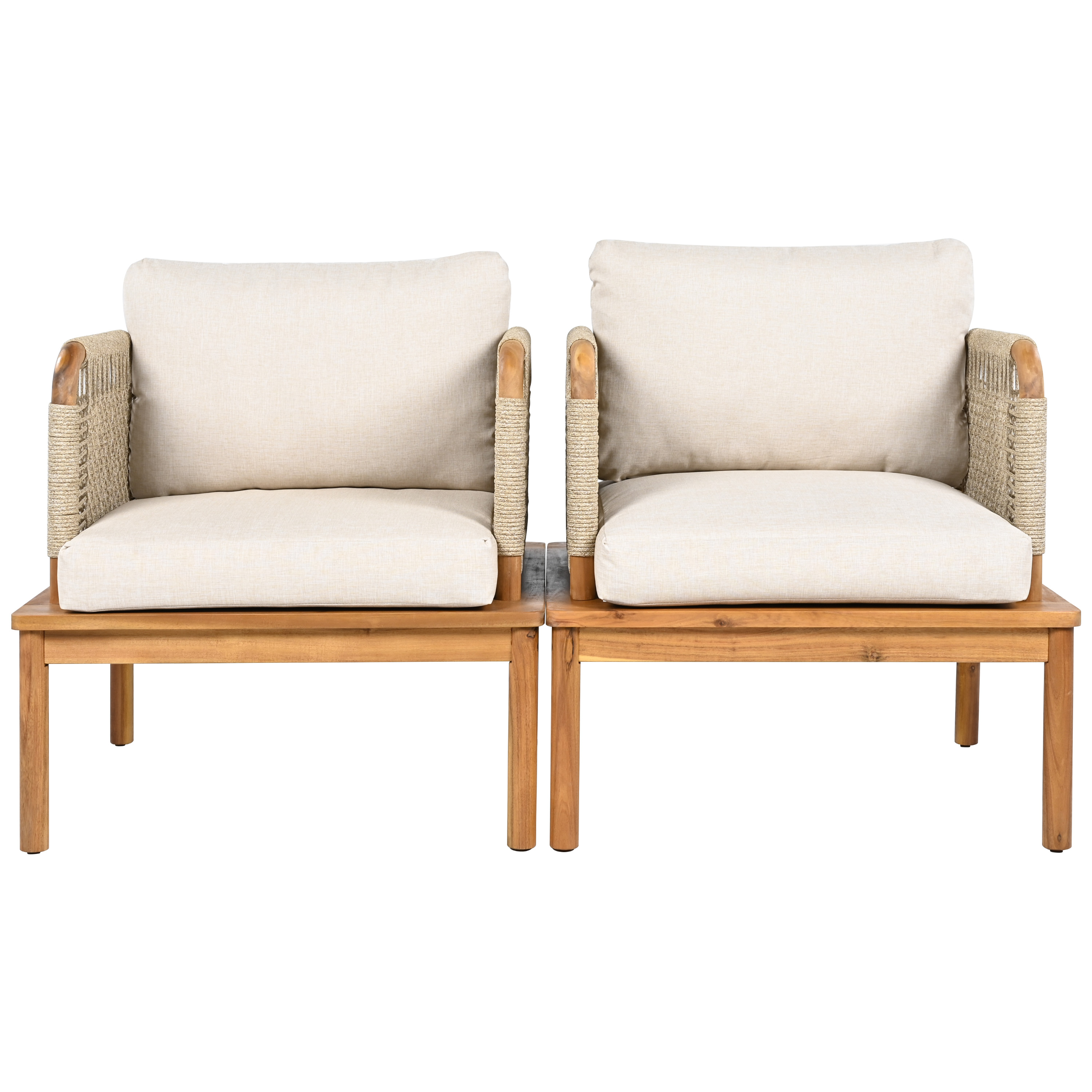 Outdoor Acacia Wood and Rope Club Chair with Cushions (Set of 2 / MP2)