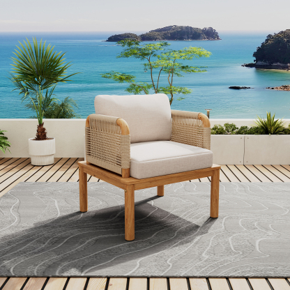 Outdoor Acacia Wood and Rope Club Chair with Cushions (Single)