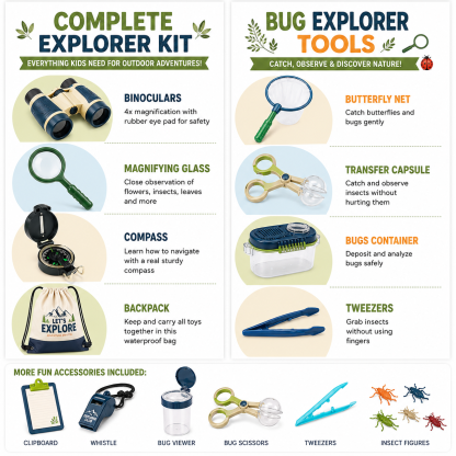 Outdoor Explorer Kit for Kids, Bug Catching Kit STEM Nature Exploration Toys, Camping & Hiking Educational Gift for Boys Girls Ages 3-8