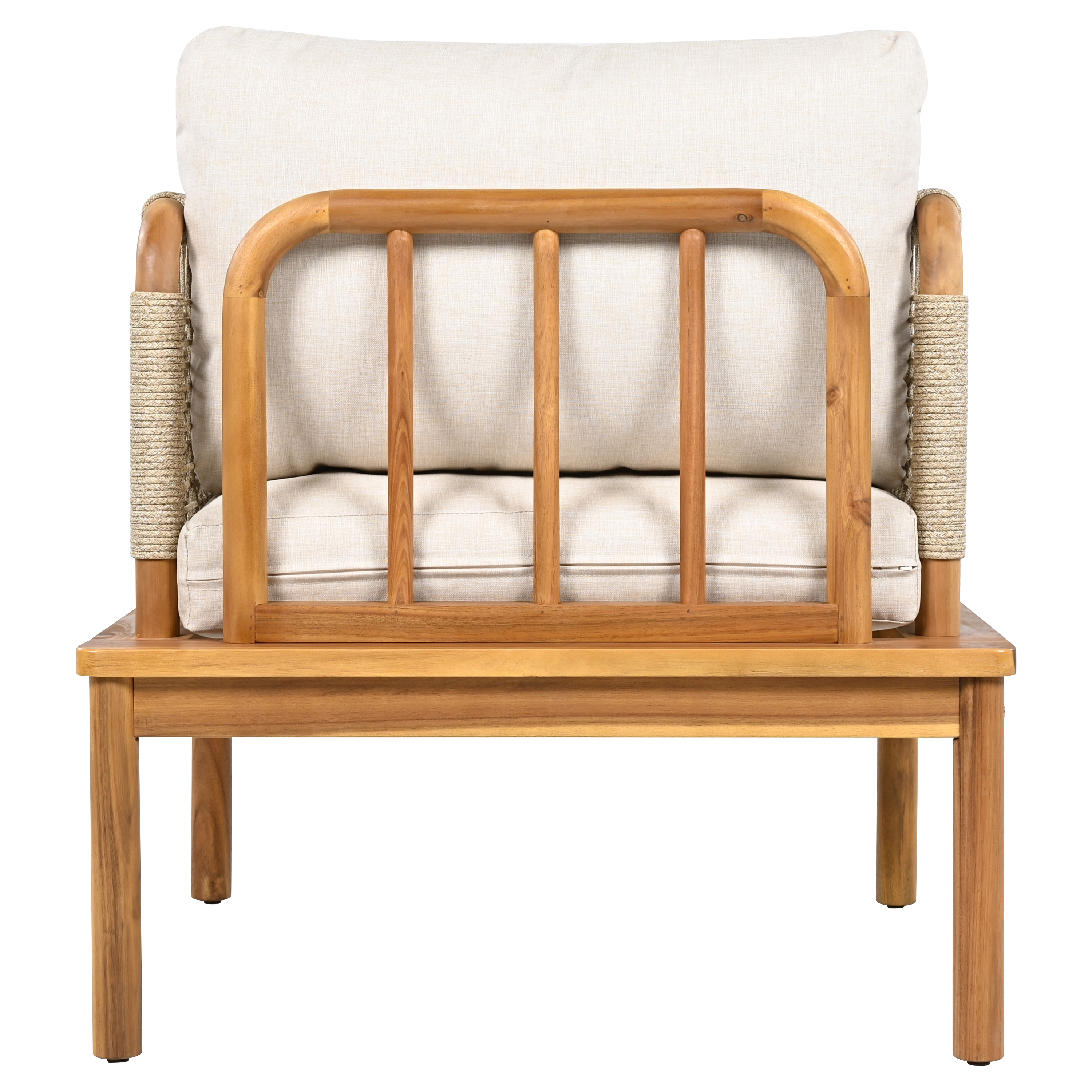 Outdoor Acacia Wood and Rope Club Chair with Cushions (Single)