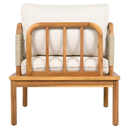 Outdoor Acacia Wood and Rope Club Chair with Cushions (Single)