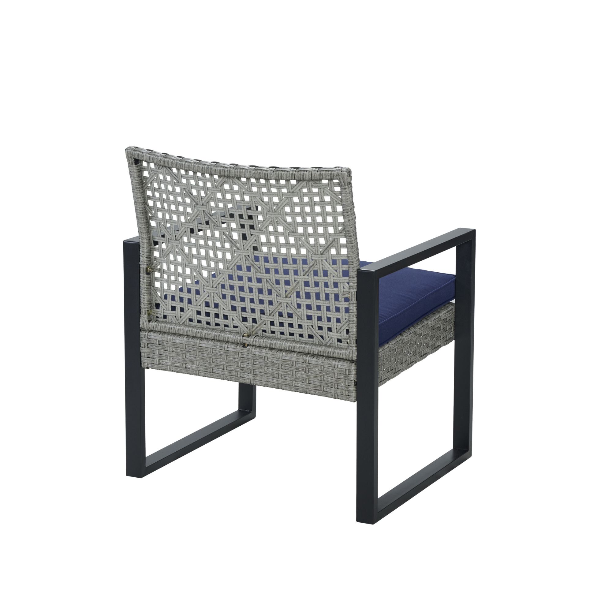 4-Piece Patio Furniture Set Outdoor Balcony Porch Garden Backyard Lawn Furniture Gray Acacia Wood Table Top, Blue Cushion and Light Gray rattan