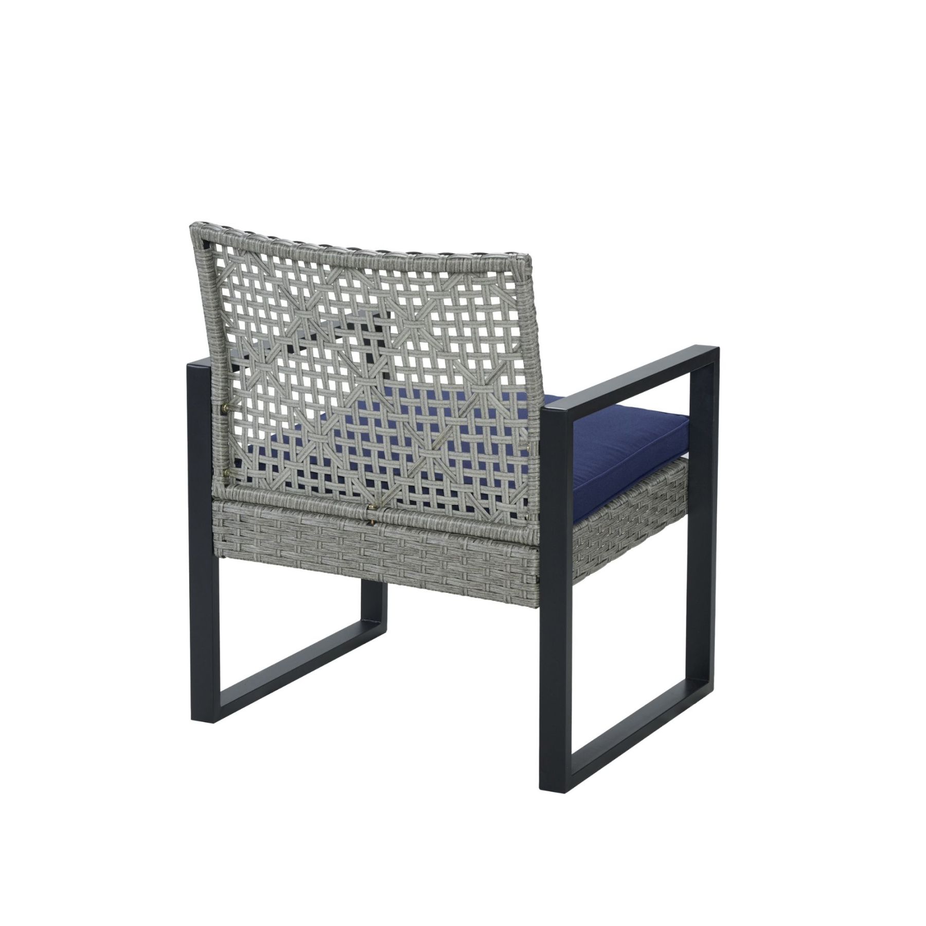 4-Piece Patio Furniture Set Outdoor Balcony Porch Garden Backyard Lawn Furniture Gray Acacia Wood Table Top, Blue Cushion and Light Gray rattan
