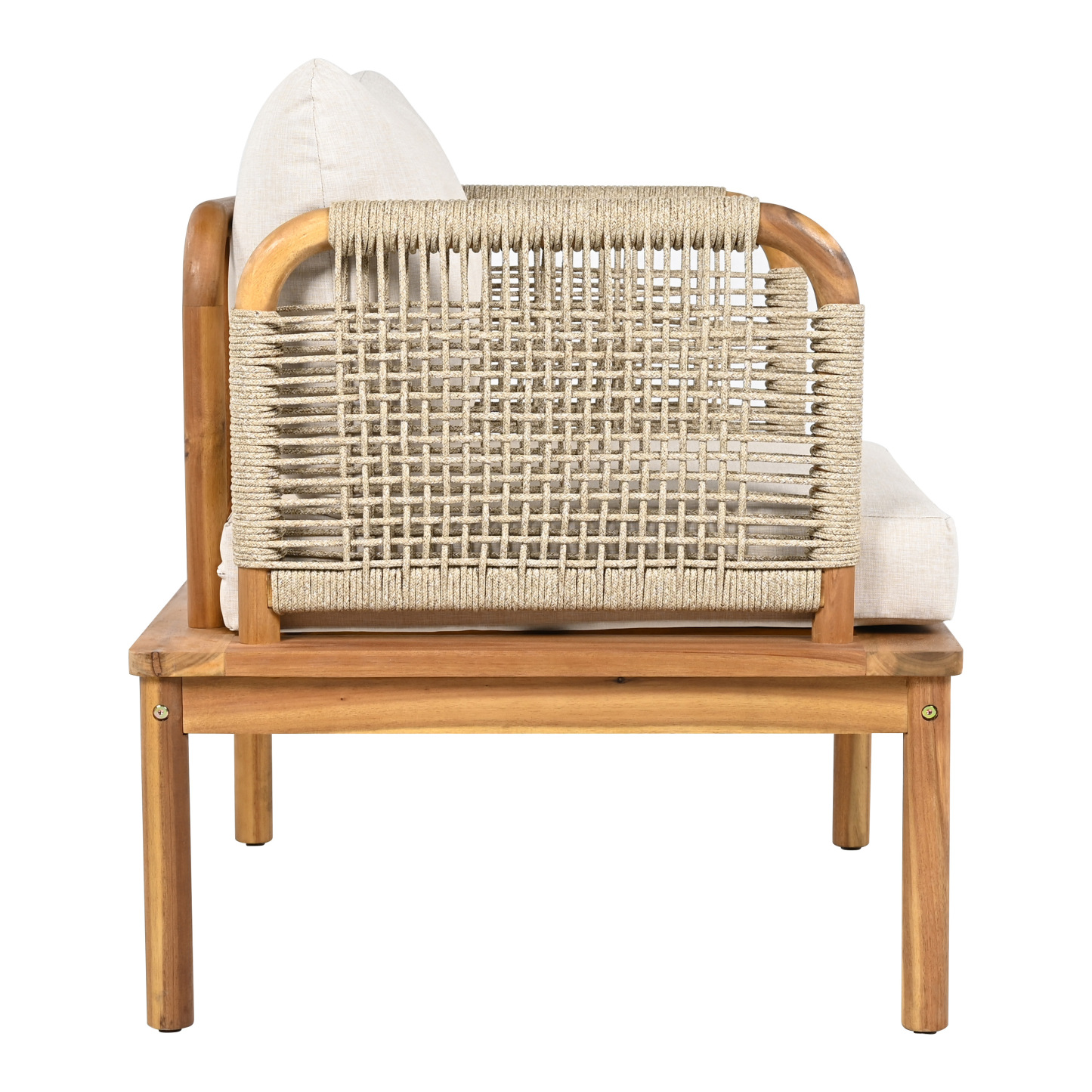 Outdoor Acacia Wood and Rope Club Chair with Cushions (Single)