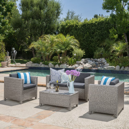 4-Piece Patio Wicker Sofa Set – Loveseat + 2 Club Chairs + Table – All-Weather, Water-Resistant Outdoor Furniture