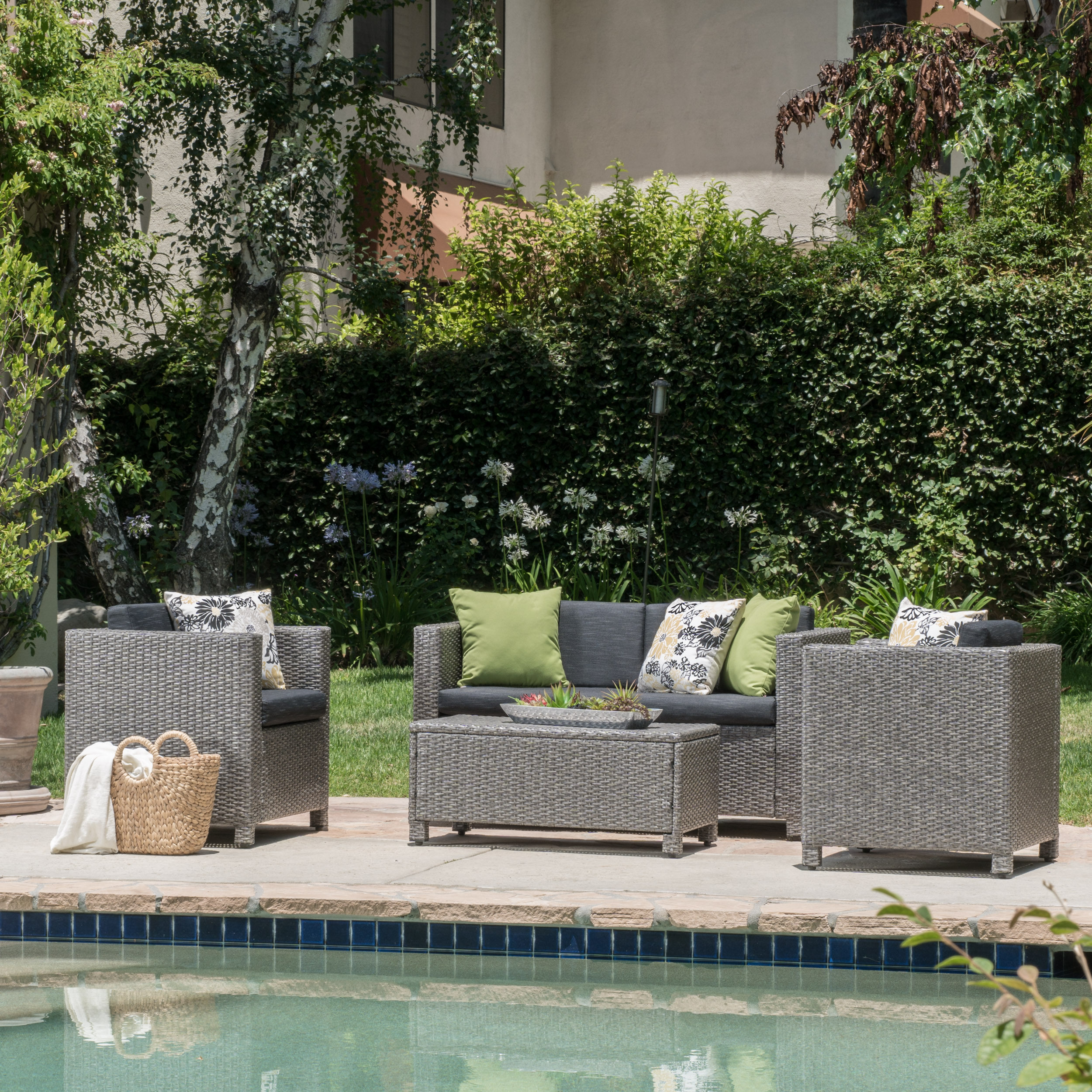 4-Piece Patio Wicker Sofa Set – Loveseat + 2 Club Chairs + Table – All-Weather, Water-Resistant Outdoor Furniture
