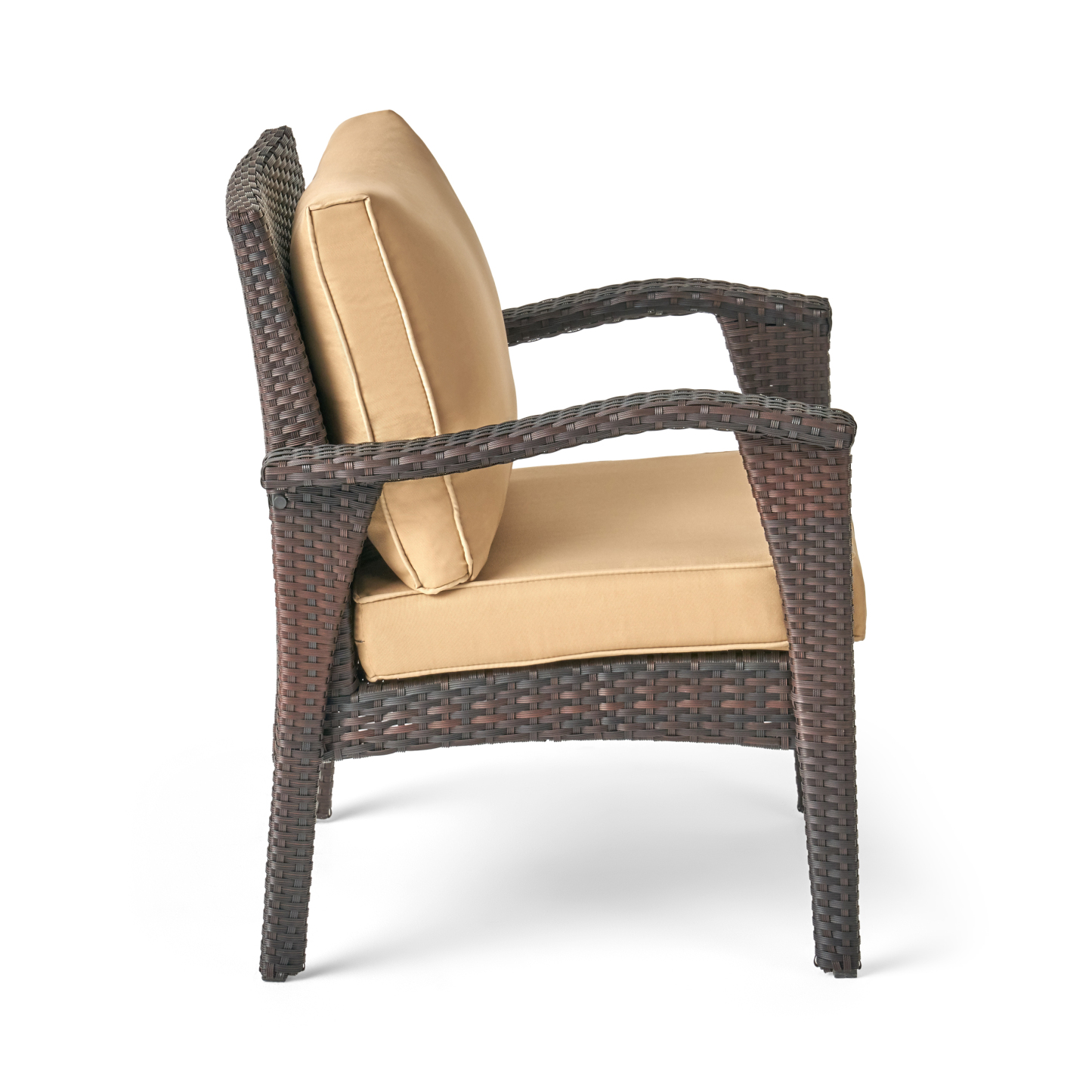 4PC PE Wicker Set Outdoor Seating in Brown and Tan with Iron Frame and Waterproof Fabric