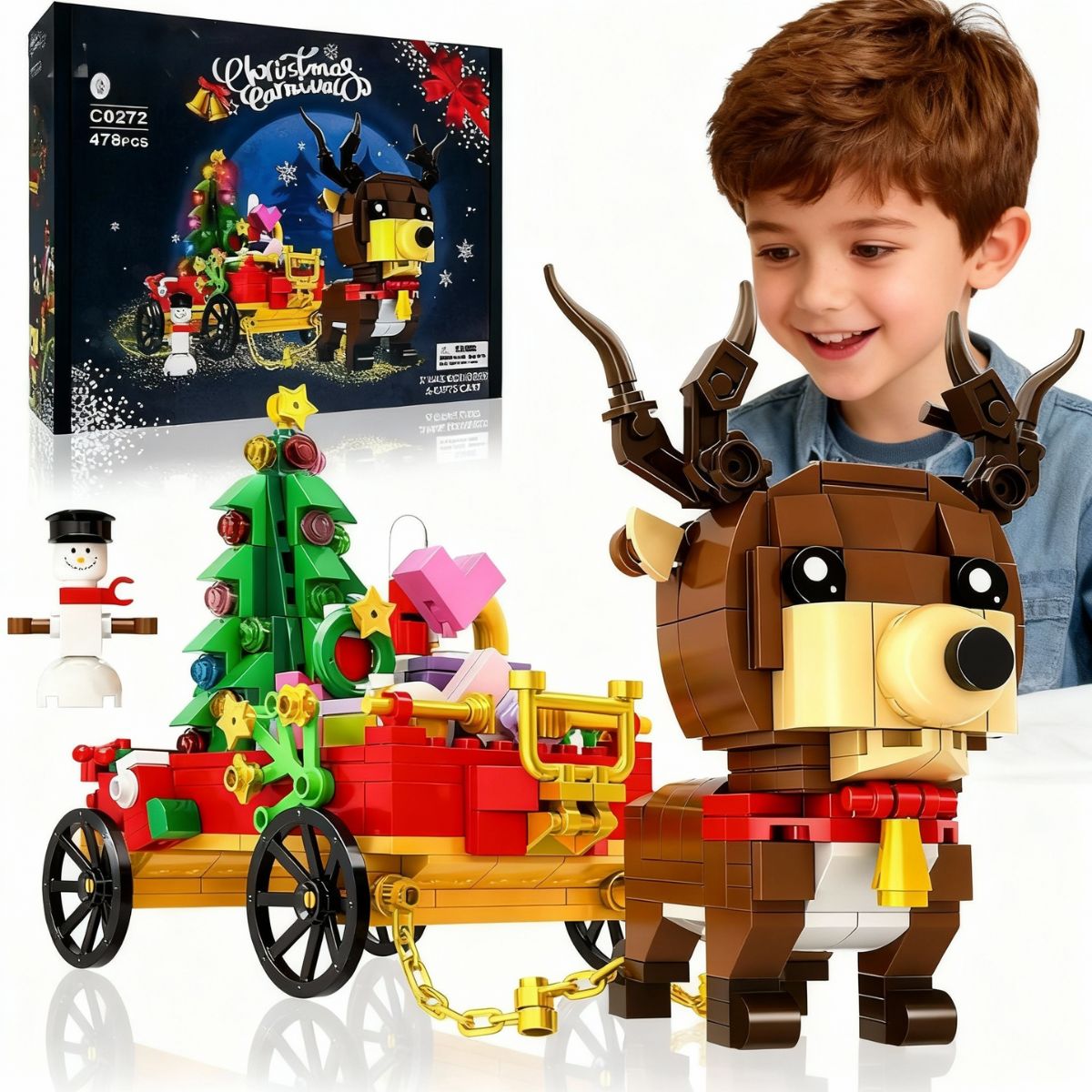 Christmas Building Sets, 478Pcs Christmas Reindeer, Tree, Gift Car Blocks Bricks Set for 6+ Kids Boys Girls Birthday Xmas Gifts