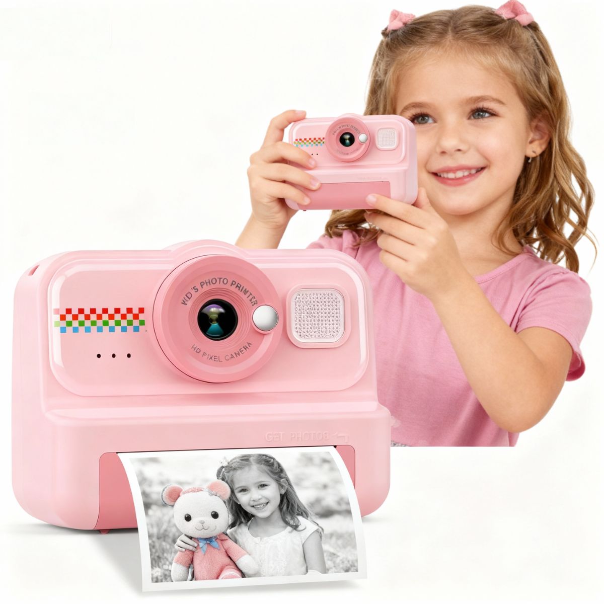 Kids Instant Print Camera, 1080P HD Kids Camera Instant Print with 3 Rolls Print Paper and 32GB Card for Boys and Girls Age 3 to 14, Pink