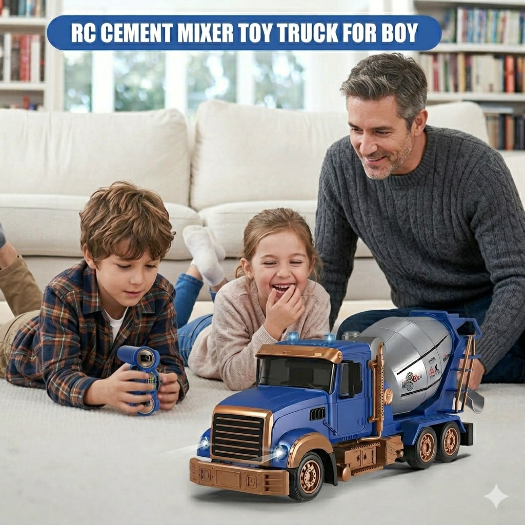 RC Truck Cement Mixer Remote Control Construction Toys 6 Channel Lights Rechargeable Play Vehicle Building Fun Kids Gifts