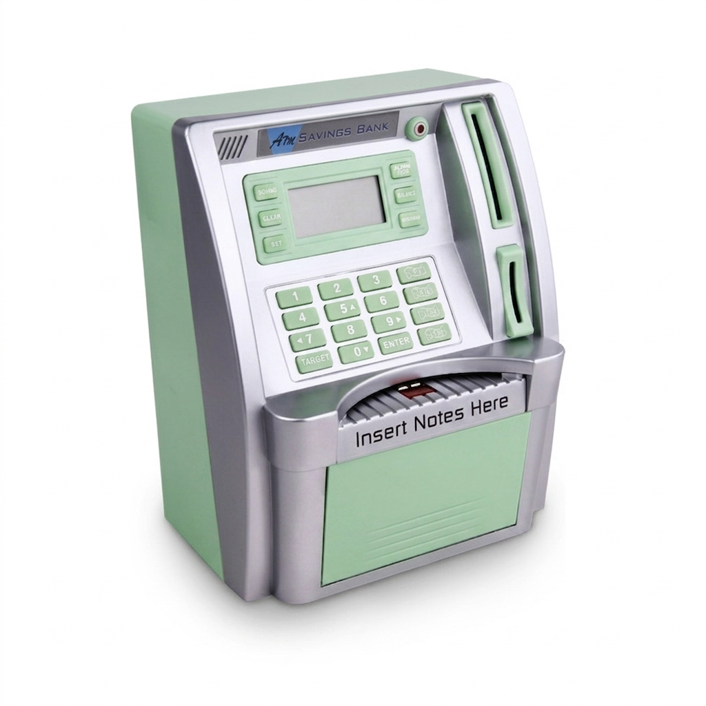 ATM Piggy Bank for Real Money for Kids Toy Money Banks with Card Password Coin Recognition Bill Feeder Balance Calculator Safe Coin Box