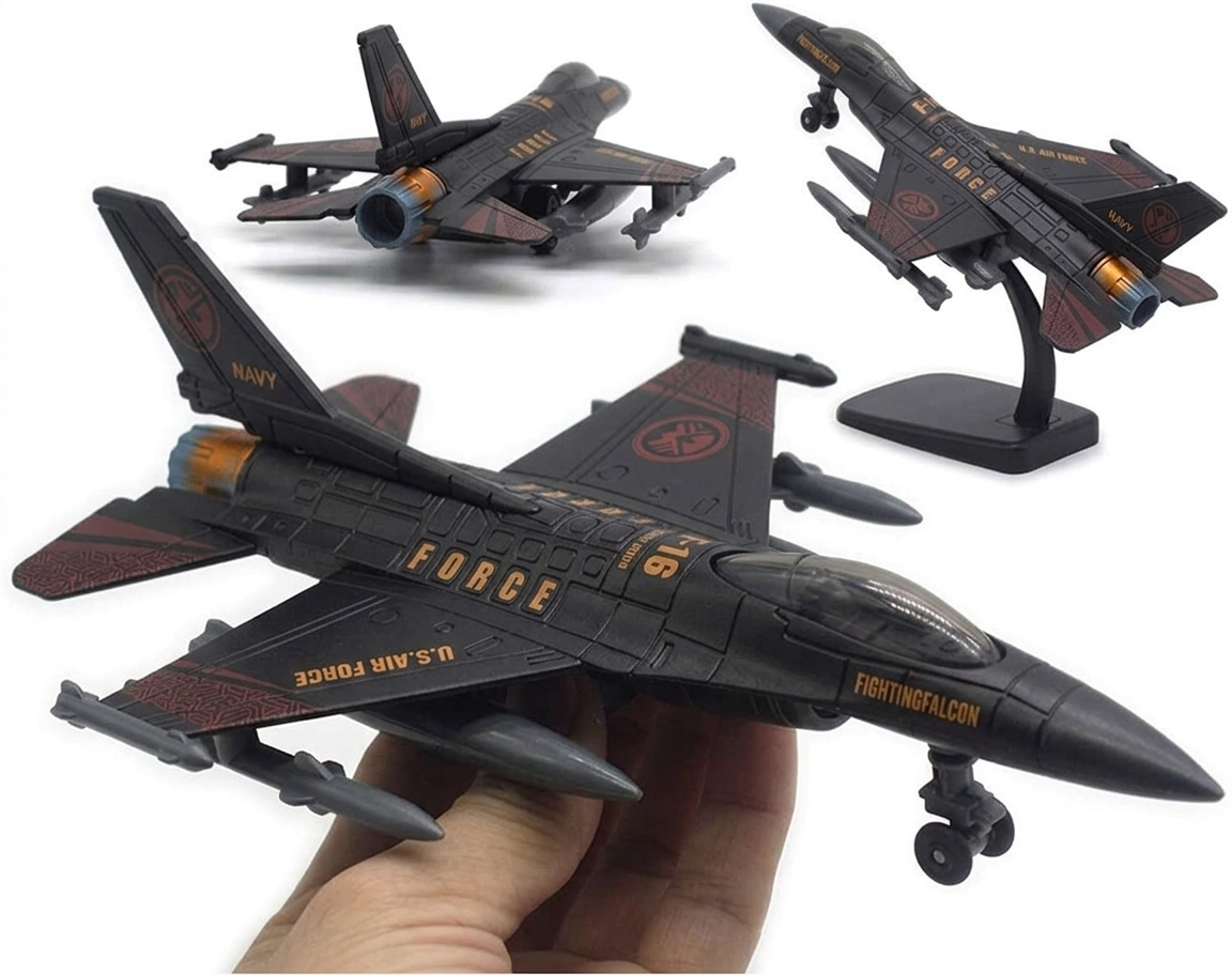 F16 Fighter Plane Toy Alloy Pull Back Sound Light Large Aircraft Model Collection Holiday Birthday Gift Silver