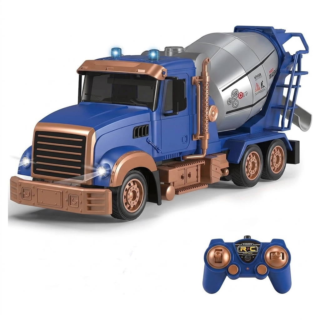 RC Truck Cement Mixer Remote Control Construction Toys 6 Channel Lights Rechargeable Play Vehicle Building Fun Kids Gifts