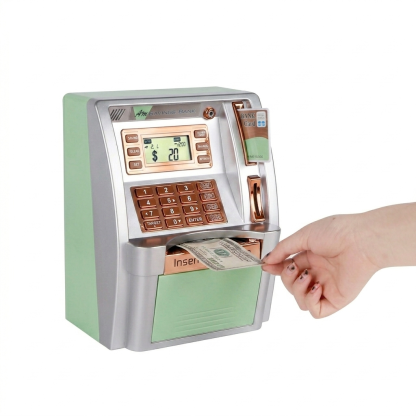 ATM Piggy Bank for Real Money for Kids Toy Money Banks with Card Password Coin Recognition Bill Feeder Balance Calculator Safe Coin Box