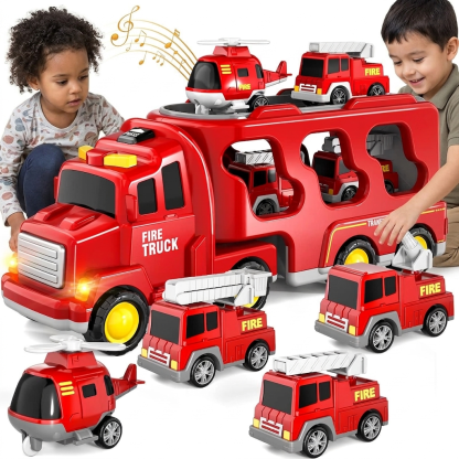 Fire Truck Toy 5 in 1 Toddlers Lights Sounds Imaginative Play Educational Christmas Birthday Gift Kids Vehicle Set