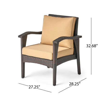 4PC PE Wicker Set Outdoor Seating in Brown and Tan with Iron Frame and Waterproof Fabric