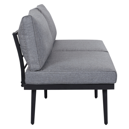TREXM 6-Piece Outdoor Sectional Sofa Set with Round Nesting Coffee Tables and Seating Sofa with Cushions for Patio, Porch and Garden (Grey)