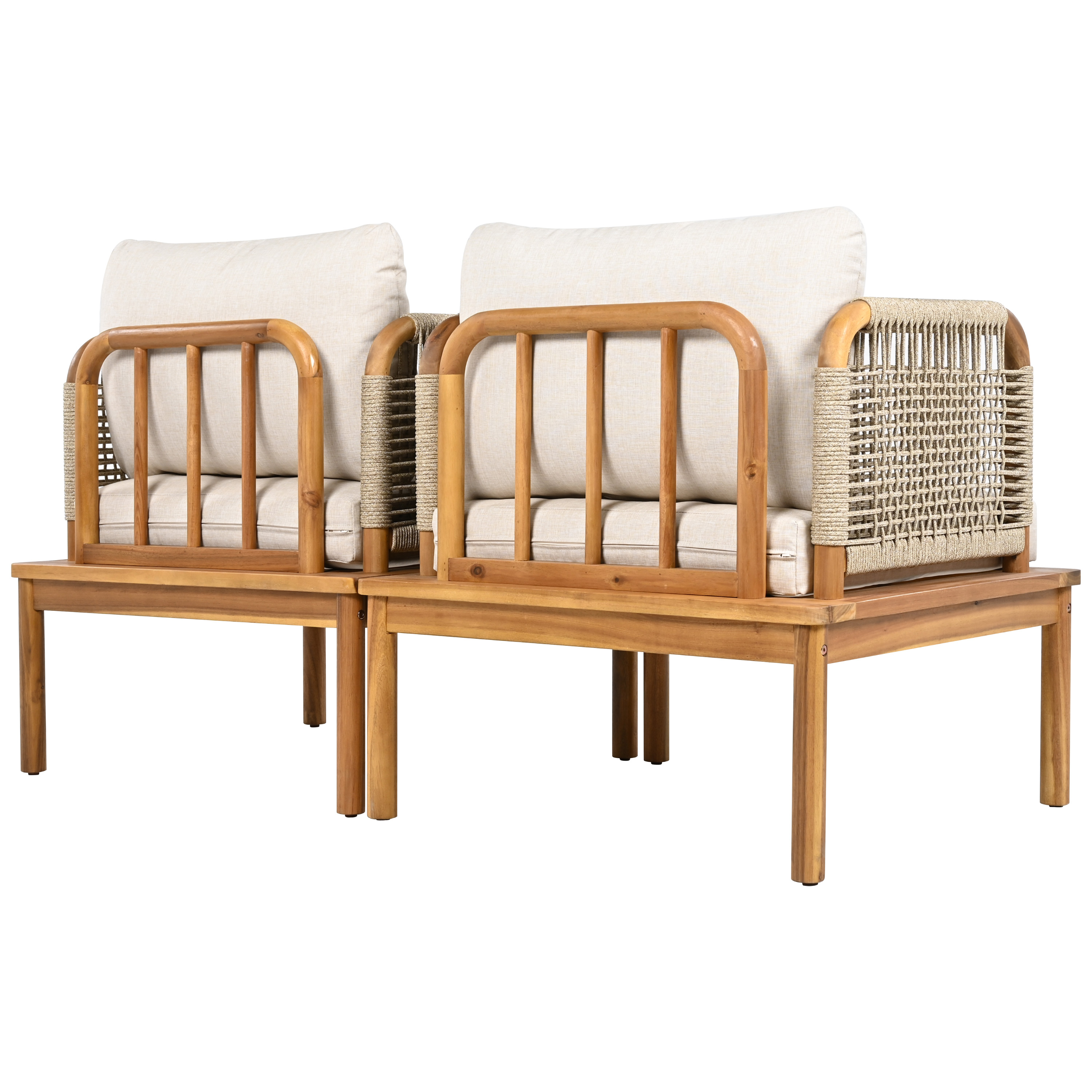 Outdoor Acacia Wood and Rope Club Chair with Cushions (Set of 2 / MP2)