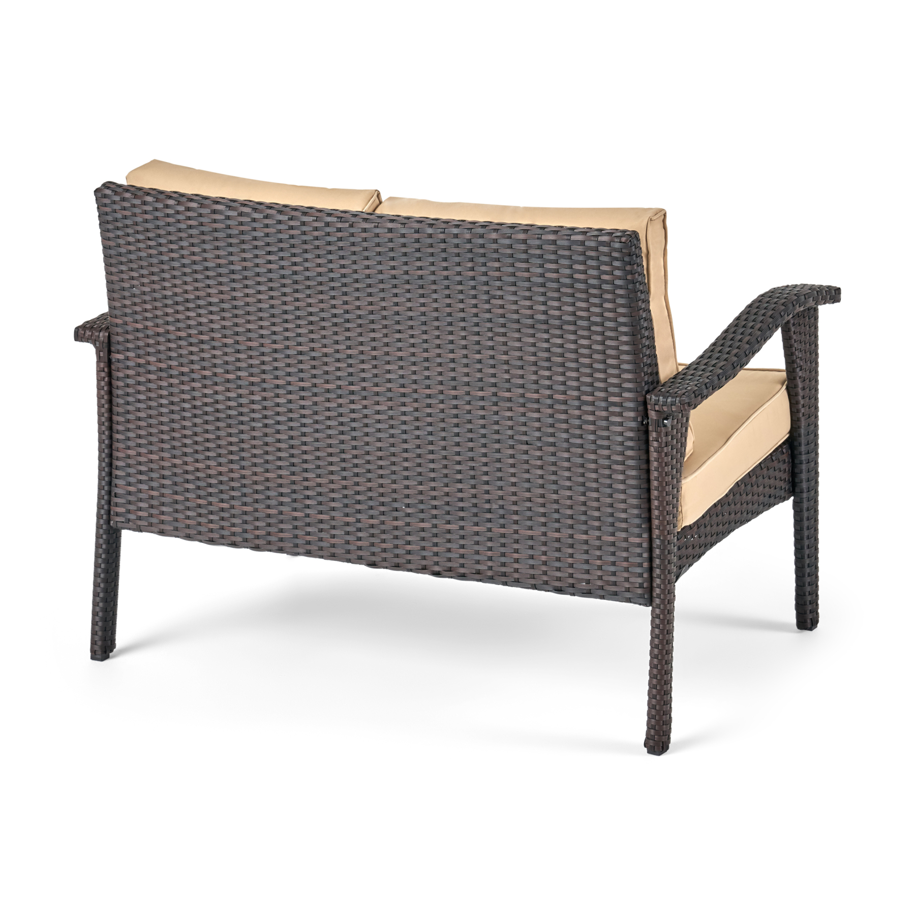 4PC PE Wicker Set Outdoor Seating in Brown and Tan with Iron Frame and Waterproof Fabric