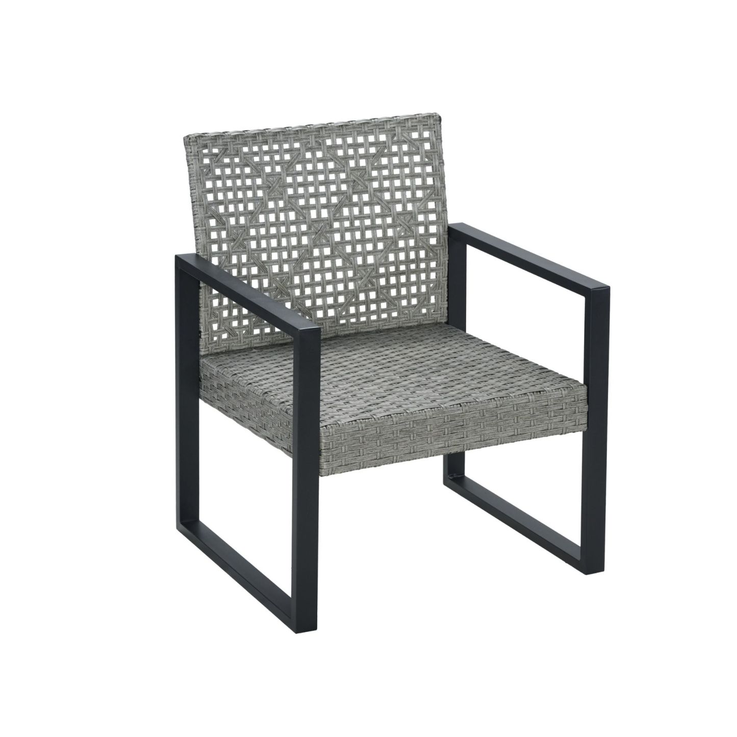 4-Piece Patio Furniture Set Outdoor Balcony Porch Garden Backyard Lawn Furniture Gray Acacia Wood Table Top, Blue Cushion and Light Gray rattan